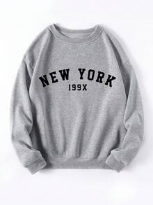 INAWLY Letter Graphic Thermal Lined Sweatshirt Fall Cloth For Women - Light Grey - View 1