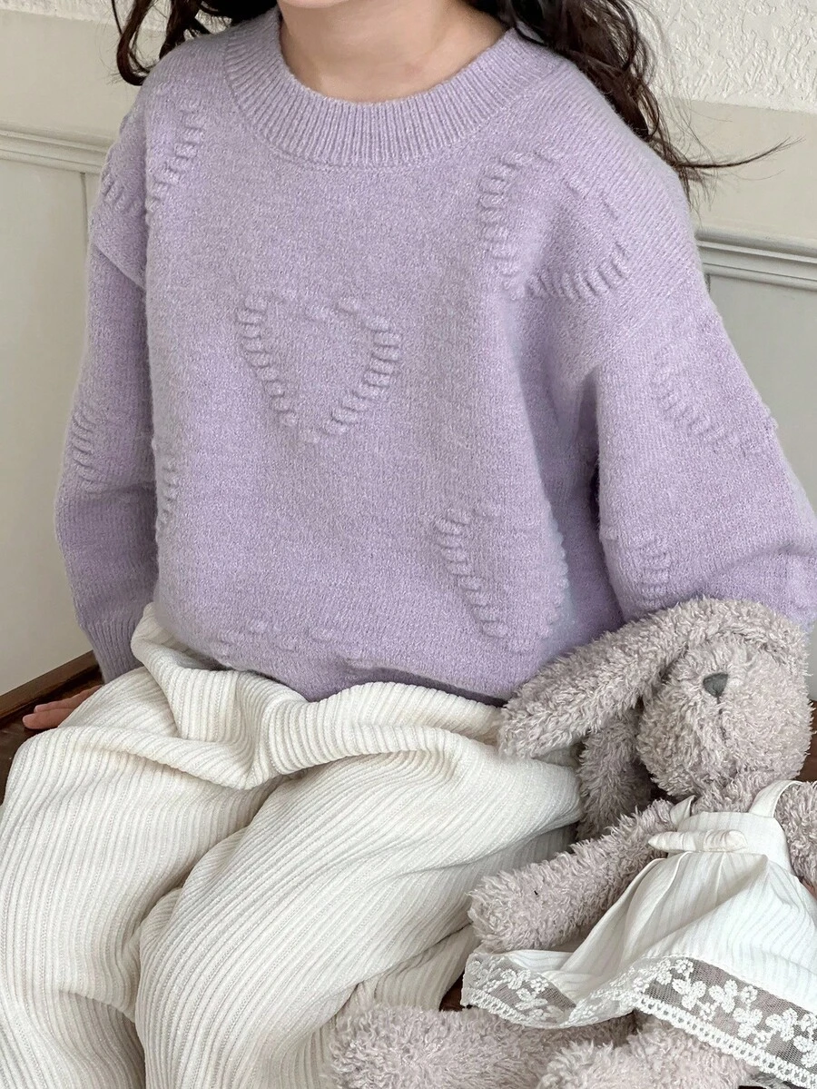 DAZY 少女心装饰圆领落肩长袖休闲宽松针织毛衣，秋冬