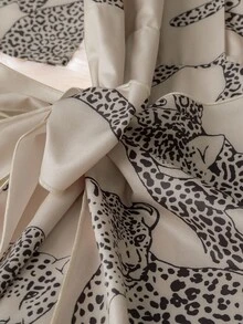 GlowEve 女士优雅 V 领交叉领结豹纹动物印花长袖中长连衣裙，通勤、度假和四季皆宜 - 彩色 - 查看 4