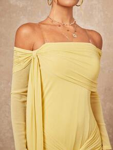 Lumalex Vestido ajustado con hombros descubiertos y lazada para mujer - Amarillo - Ver 6