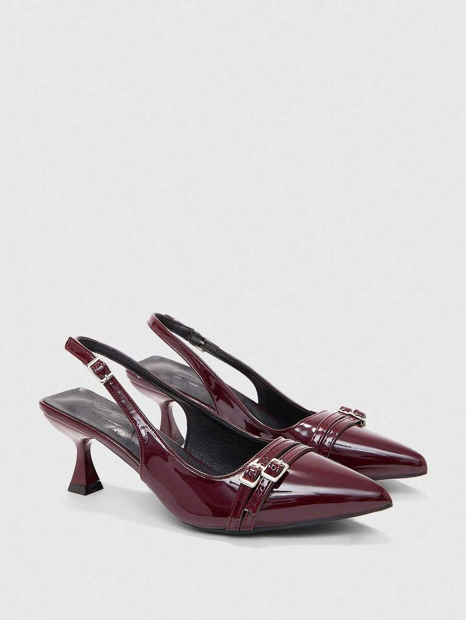 CUCCOO BIZCHIC Women's Pointed Toe Kitten Heel Burgundy Backstrap Slingback Pumps, Versatile For Daily Wear And Commute For Christmas Spring Shoes