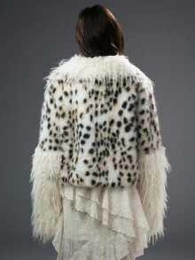 Bloopia Abrigo corto de piel sintética con cuello vuelto y parches de estampado de leopardo, estilo urbano y versátil, adecuado para otoño/invierno y Halloween