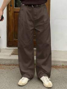 DAZY Classic Men's Brown Straight Leg Jeans In Denim Material Plain Long Style Long With Zipper - Brown - View 4