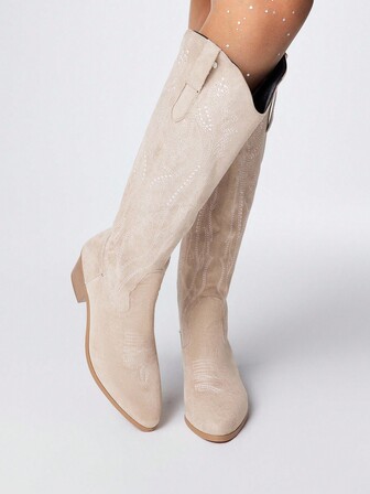 Kawaii Botas occidentales de mujer con diseño hueco de alas de mariposa bordadas, nuevas botas de piel por encima de la rodilla para primavera/otoño