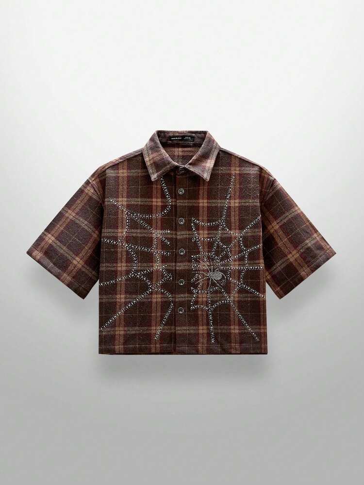 NEON BLANC Men's Street Fashion Woven Rhinestone Spider Web Plaid