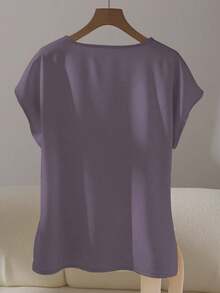 Franclia 优雅短袖圆领荷叶边蝴蝶结衬衫，卡其色，春夏