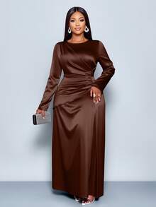 SOLERSUN Women's Elegant Solid Color Ruched Side Satin Bodycon Dress,Suitable For Dating Party Maxi Women Outfit