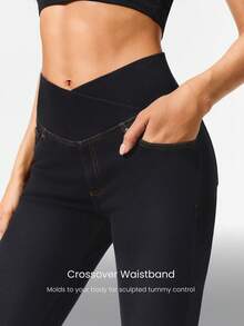 GLOWMODE Jeanius Moves Movin' And Groovin' 弹力透气提臀牛仔交叉腰喇叭腿口袋紧身牛仔裤日常休闲装