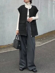 FRIFUL 女士圆领背心开襟羊毛面料宽松休闲夹克