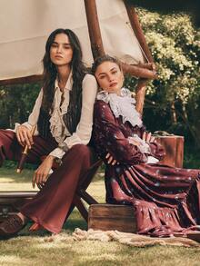 Anewsta 时尚高腰裤，配金属扣腰带，适合通勤，优雅，别致，秋冬，新年，勃艮第酒红色 - 中紫紅色 - 查看 10