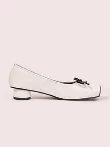 CUCCOO DOLLMOD Giày bệt đế thấp mũi vuông màu trắng dễ thương cổ điển cổ điển đi làm dự tiệc hẹn hò gót trụ thấp - trắng - Xem 8