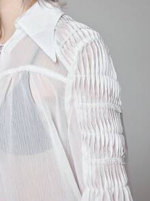 ROMWE EDITION 女式复古哥特式系带透明泡泡袖长袖衬衫 - 白色 - 查看 6