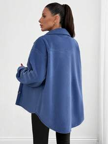 EURMUSE Flap Pocket Drop Shoulder Overcoat - Blue - View 2