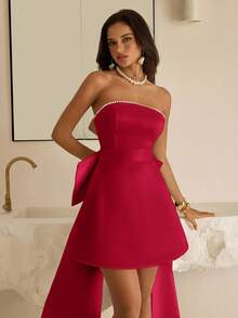 Vowa Elegant Luxurious Oversized Bow Beaded Collar Strapless, Suitable For Weddings, Events, Parties, Vacations, Galas