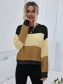 EMERY ROSE Áo len dệt kim cổ tròn trễ vai họa tiết sọc tương phản dành cho nữ - Nhiều màu - Xem 4