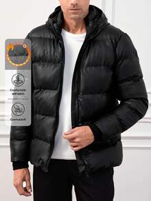 EURMUSE Men Zip Up Hooded Puffer Coat - Black - View 1