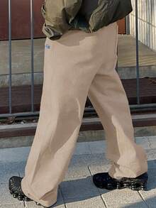 DAZY 男士卡其色字母刺绣保暖内衬运动裤，秋冬男士慢跑裤 - 卡其色 - 查看 4