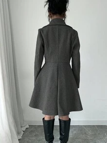 Elenzga Áo khoác ngoài thanh lịch, tay dài, hai hàng khuy, màu trơn dành cho nữ, mùa thu/đông - Màu xám đen - Xem 2