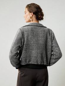 Uhlyne 秋冬新款时尚梭织翻领格纹优雅长袖休闲修身纽扣设计女式夹克外套