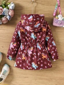 Sparklyn Young Girls Cute Printed Thermal Lined Zip-Up Jacket, Autumn/Winter Girls Jacket With Hoodie Girl Clothes Autumn And Winter Clothes Girls Cartoon Jackets - Brown - View 2