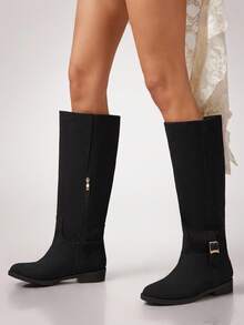 SHUZIA Giày bốt da lộn màu đen đơn giản, thoải mái, tiện dụng hàng ngày cho nữ - màu đen - Xem 7