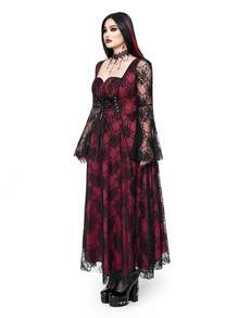 Whyspr Plus Size Punk Sexig Spetsklänning Med Öppningar - Svart - Visa 7
