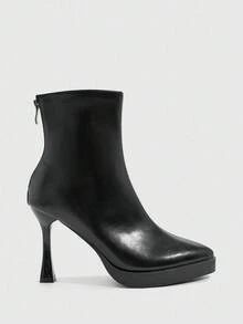 CUCCOO SZL 女士时尚百搭防水厚底超高跟踝靴 - 黑色 - 查看 3