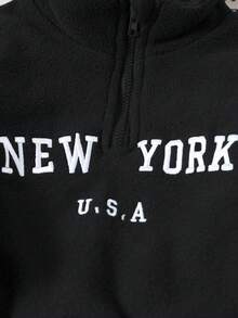 SHEIN Playful Pals 春秋宝宝必备！清新纯净的风格，厚实却不失轻盈。纯色半拉链长袖上衣，刺绣字母装饰，彰显个性与俏皮；搭配纯色无腰长裤，简约又不失时尚。 - 黑色 - 查看 6