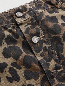 ROMWE Kawaii Minifalda de mezclilla de talle bajo con estampado de leopardo vintage del milenio Y2K de talla grande