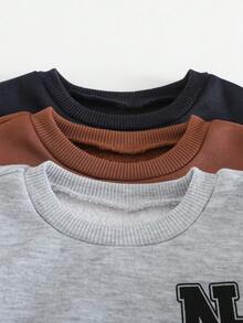 Cozy Pixies 3pcs/Set Baby Boy Letter Graphic Casual Crew Neck Raglan Sleeve Pullover Sweatshirt Fall Winter - Multicolor - View 8