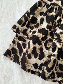 SHEIN 少女豹纹叠层A字裙裤，休闲运动学院风豹纹猎豹可爱裙裤 - 棕色 - 查看 4