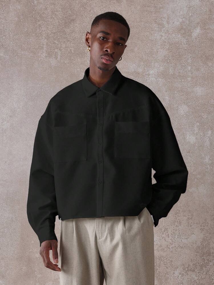 SUMWON 男士休闲梭织仿麂皮短袖衬衫，适合日常穿着，纯色 - 黑色 - 查看 7