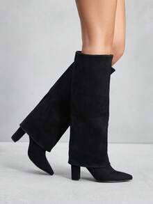 CUCCOO SZL Giày cao gót mũi nhọn chất liệu nhung PU màu đen thiết kế hai lớp thời trang tối giản cho nữ dự tiệc hàng ngày, có khóa kéo bên hông - màu đen - Xem 7