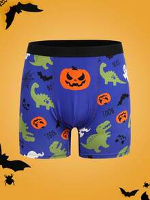 Notgurli Halloween Colorblock Pumpkin Dinosaur Ghost Spider Web Cute Funny High Waist Boxer Briefs, Comfortable Lifting For Men - Blue - View 8