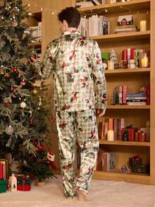 CoupledUp 情侣款可爱舒适休闲圣诞狗狗格子图案前开襟上衣和裤子男士睡衣套装真丝睡衣圣诞睡衣套装情侣睡衣套装节日睡衣情侣睡衣，秋冬服装 - 綠色 - 查看 2