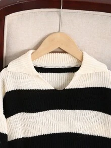 SHEIN 青少年女孩休闲罗纹高领毛衣，学院风，秋冬 - 彩色 - 查看 3