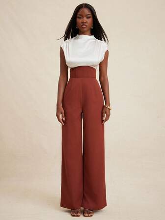 NYA SZN Pantalon taille haute avec détail de corset, pour occasions spéciales, invités de mariage, fête de mariage, brunch, rendez-vous, tenues d'automne pour femmes