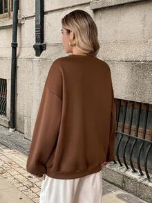 Elyressa Leopard & Letter Graphic Drop Shoulder Sweatshirt Fall Cloth For Women - Coffee Brown - View 2