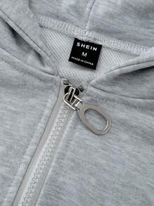 Manfinity Roghcode Conjunto de sudadera con capucha para hombre, sudadera y pantalón de chándal a juego, diseño deshilachado, conjunto gris jaspeado, sudadera corta, cintura elástica, atuendo casual para ir al trabajo o a la escuela, excelente regalo para amigos en otoño/invierno - Gris - Ver 5