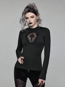 ROMWE Gothic Cross Hollow Embroidered Sleeveless Top For Women - Black - View 2