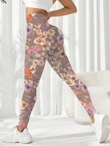 Easithlete 女式花卉印花高腰休闲健身紧身裤瑜伽裤 - 彩色 - 查看 3