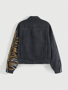 ROMWE Avant 复古街头风格中国虎纹3D刺绣牛仔夹克，男女通用