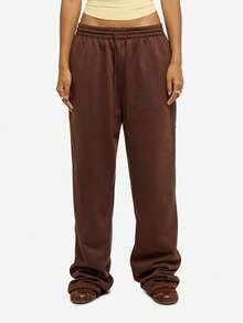 SUMWON WOMEN 图案阔腿慢跑裤舒适冬季家居服休闲街头宽松运动裤秋季日常舒适裤后背印有标志 - 咖啡棕 - 查看 3