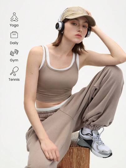 Eassivo Eassivo 撞色拼布褶饰短款运动背心