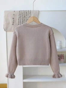 少女Y2K甜美蝴蝶结复古针织毛衣，休闲百搭，适合返校季和秋冬季穿着。 - 卡其色 - 查看 2