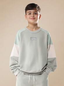 SUMWON Two Piece Ottoman Raglan Sleeve Co-Ord Set With Contrast Panels Casual Wear Fall Winter Everyday Streetwear Collection Ribbed Cuffs And Hem Drawstring Pants - Grey - View 3