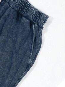 Manfinity EMRG Men's Solid Color Drawstring Waist Pocket Distressed Loose Casual Shorts - Blue - View 5