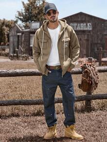 Manfinity Nomadique Men's Autumn Digital Print Long Sleeve Zip Front Pocket Drawstring Hoodie Sweatshirt Casual Hoodie Men Mens Fleece Hoodie Brown Hoodie Men Mens Graphic Hoodie Mens Zip Up Hoodie Outdoor Music Festival, Nightclub Bar, Boyfriend/Husband Gift, Anniversary Gift,