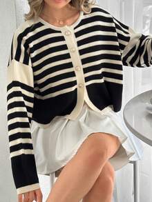 EURMUSE 女士黑白休闲毛衣 - 黑與白 - 查看 7