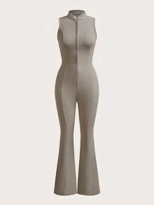 Denimoi Sleeveless Grey Jumpsuit With Front Zipper Fall Women Clothes - Grey - View 1